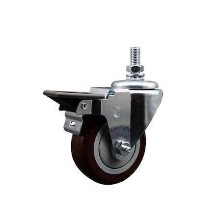 Service Caster 35 Inch Maroon Polyurethane 12 Inch Threaded Stem Caster with Brake SCC-TS20S3514-PPUB-MRN-PLB-121315